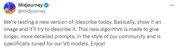 Midjourney v6版本describe功能上線 生成的提示詞更長更詳細